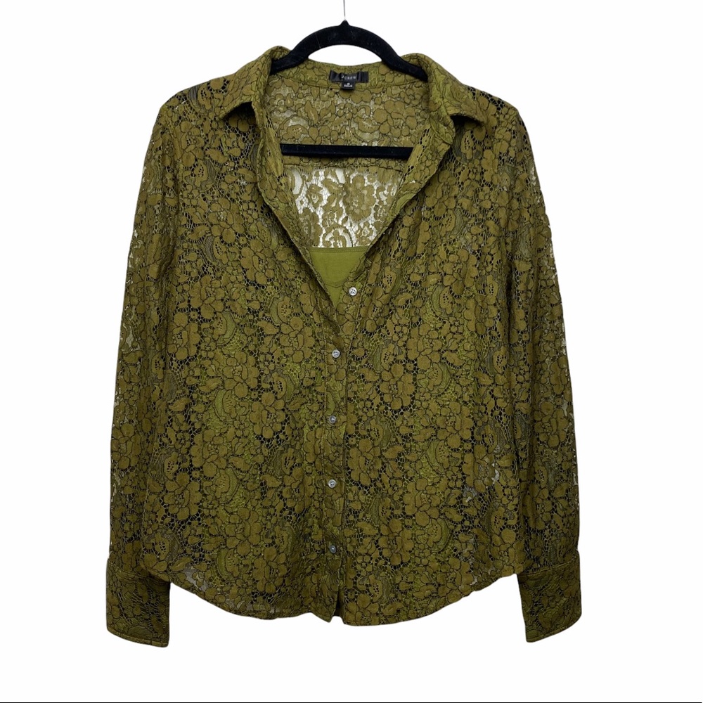 J.Crew Green Floral Lace Button-Down Blouse Size 8